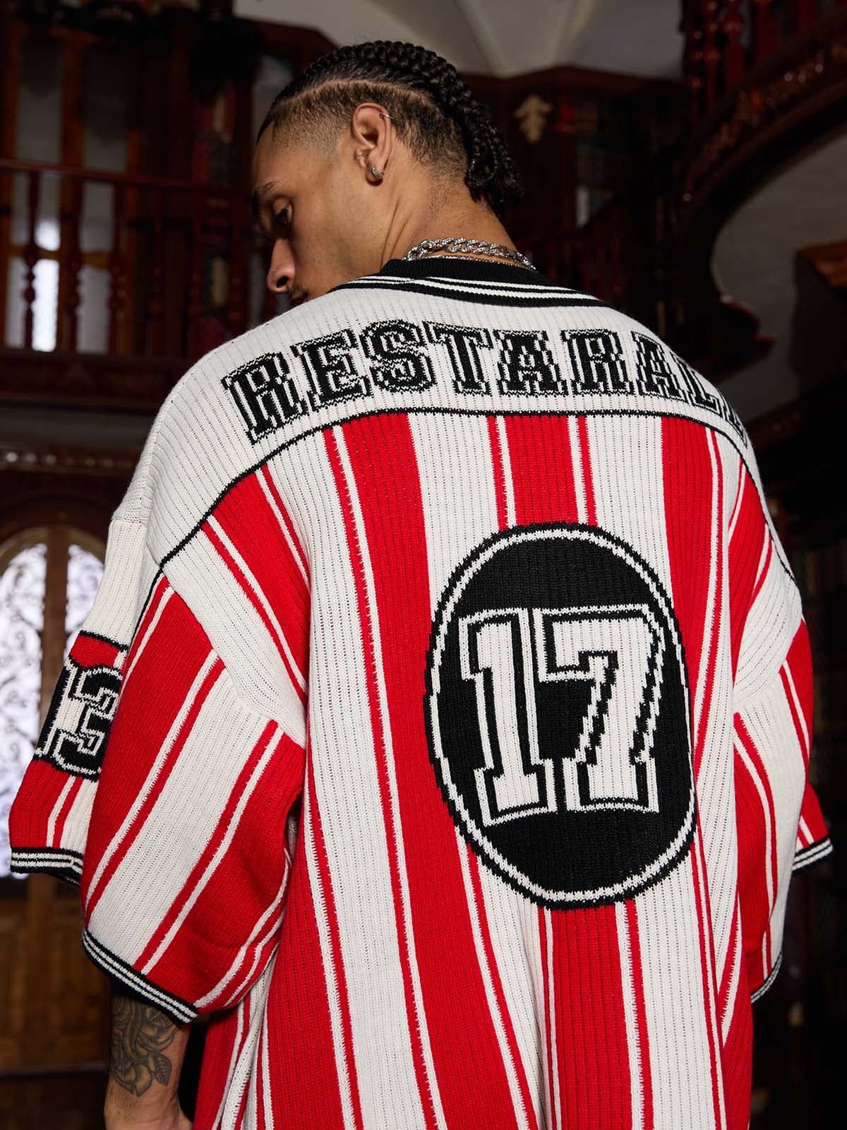 Vintage Striped Baseball Short-sleeved Knit Sweater - 2249