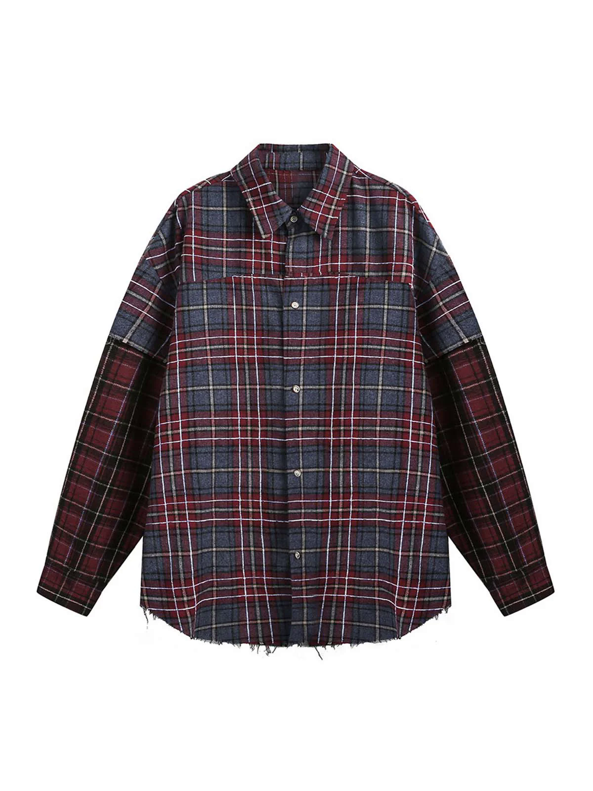 Retro Faux Two-Piece Plaid Shirt