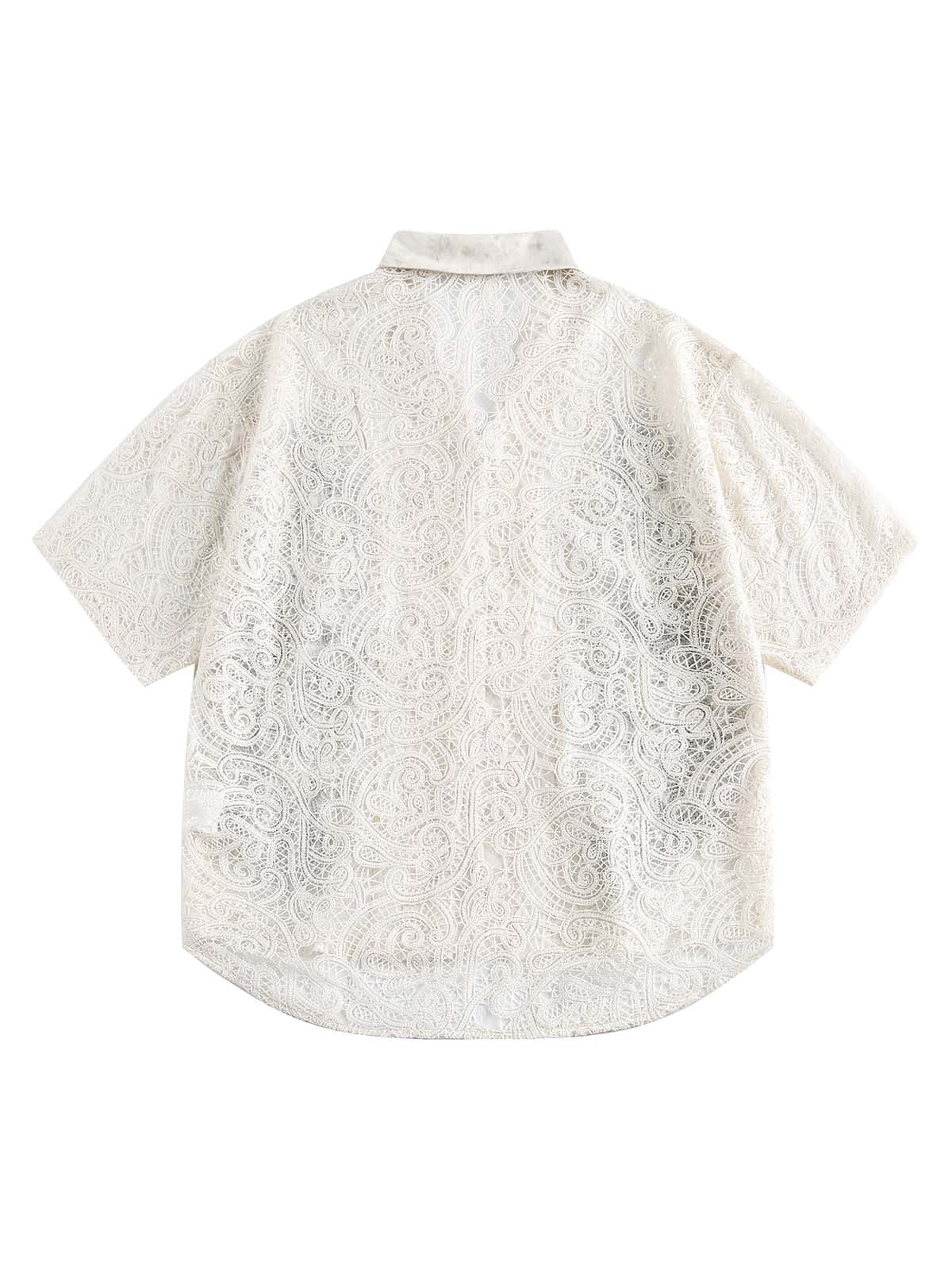 Exquisite Floral Embroidered Short-Sleeve Shirt