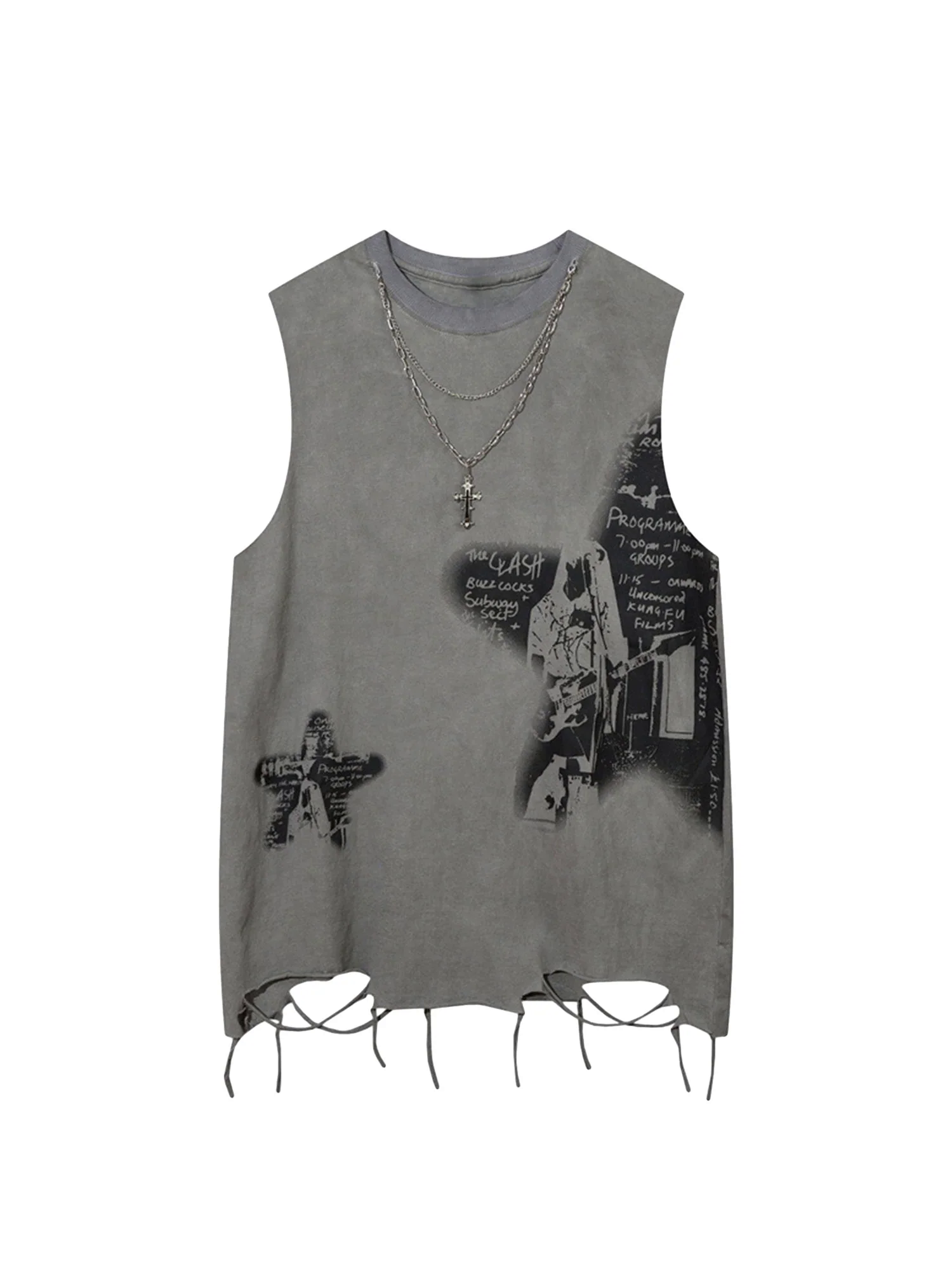 Vintage Necklace Star Print Hip-hop Tank Top - 2070