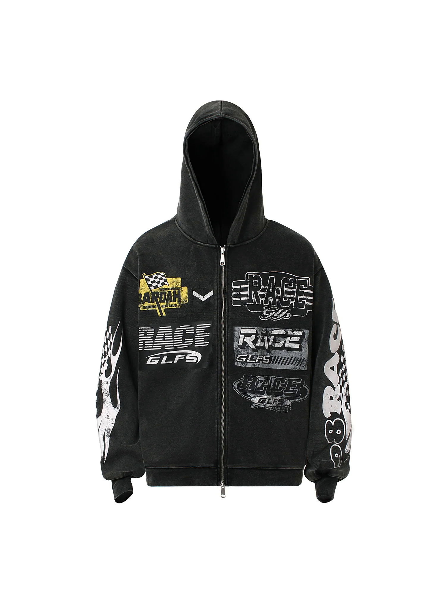 Washed Racing Zip Up Hoodie
