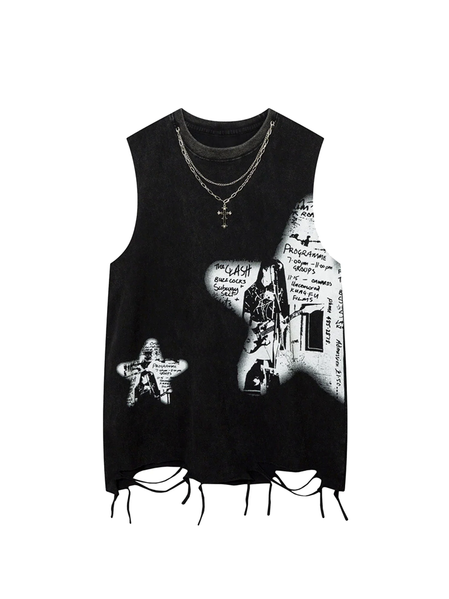 Vintage Necklace Star Print Hip-hop Tank Top - 2070