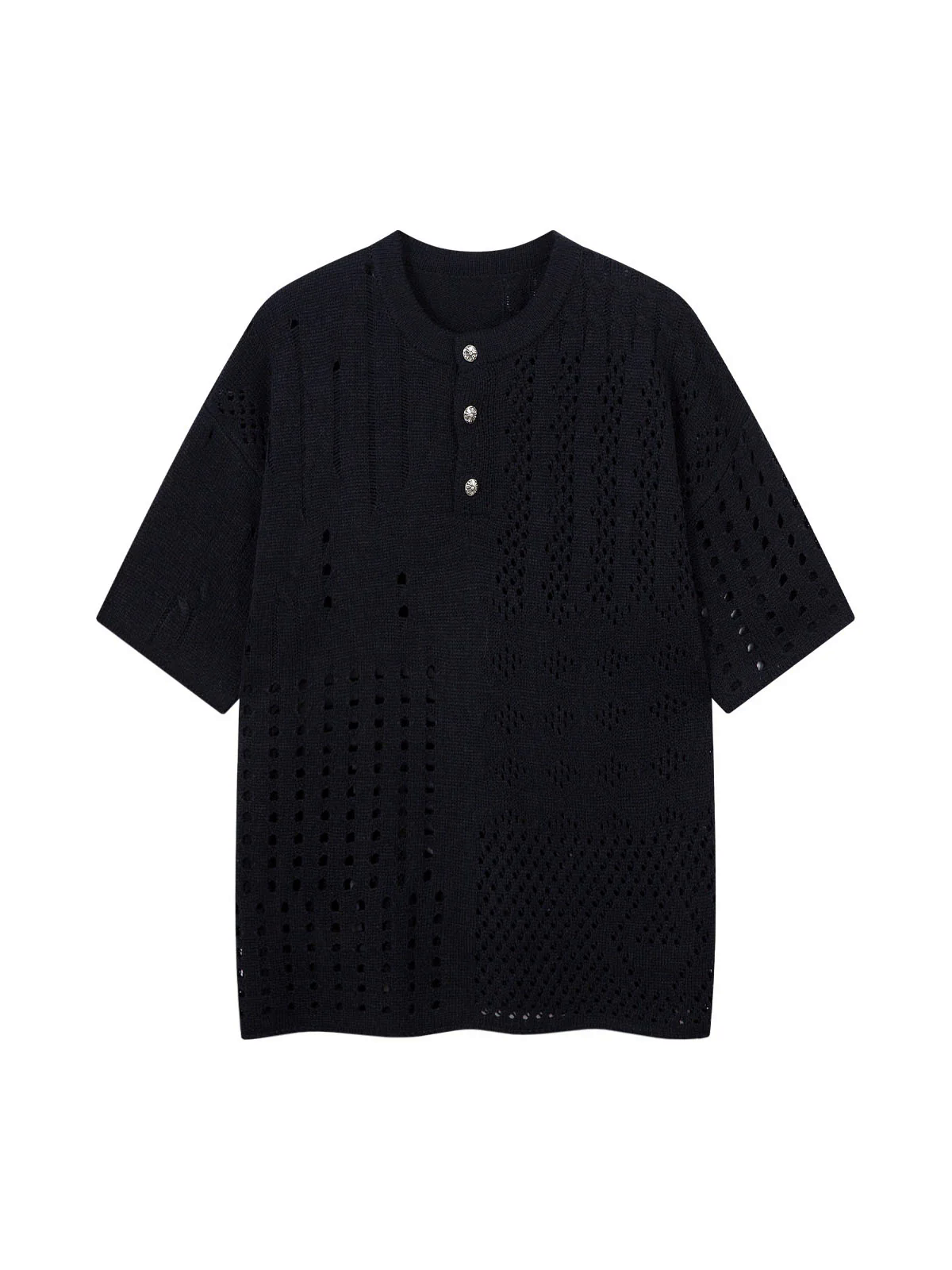 Openwork Knit Short-Sleeve Sweater
