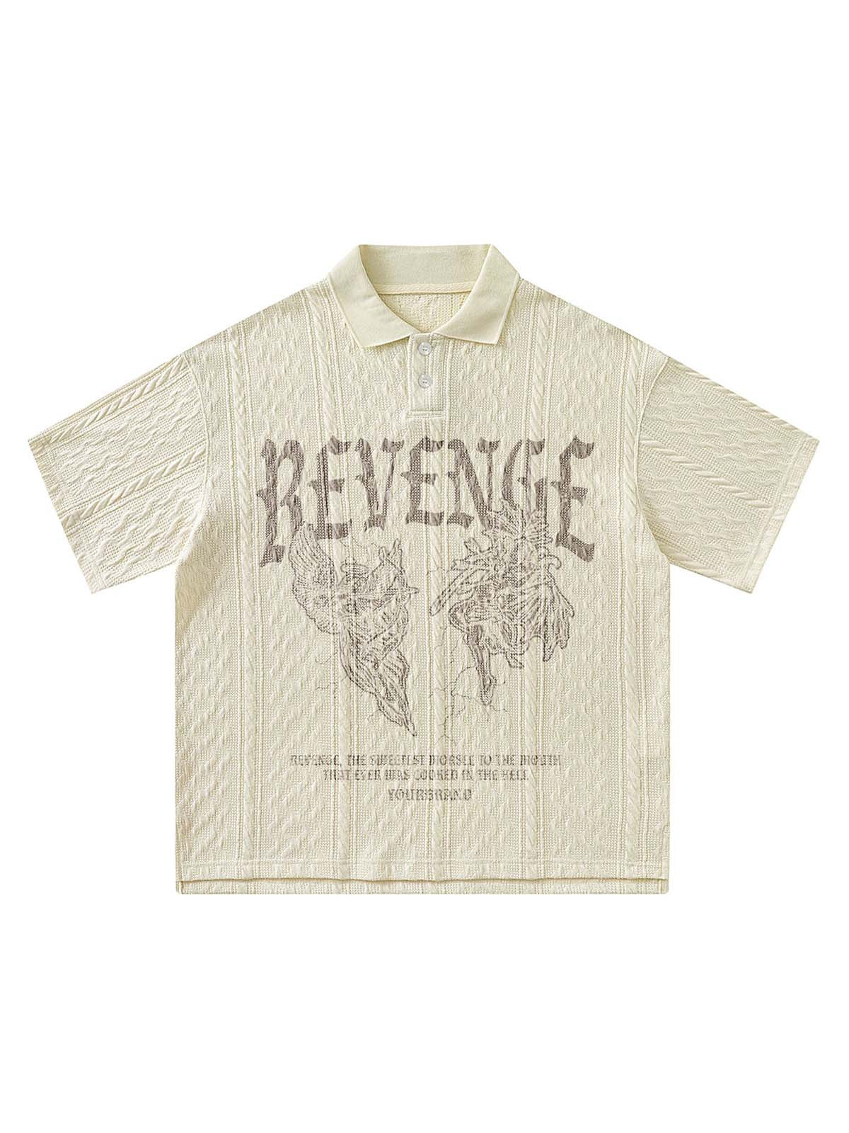 Retro Letter Print Lapel Short Sleeve Polo Shirt