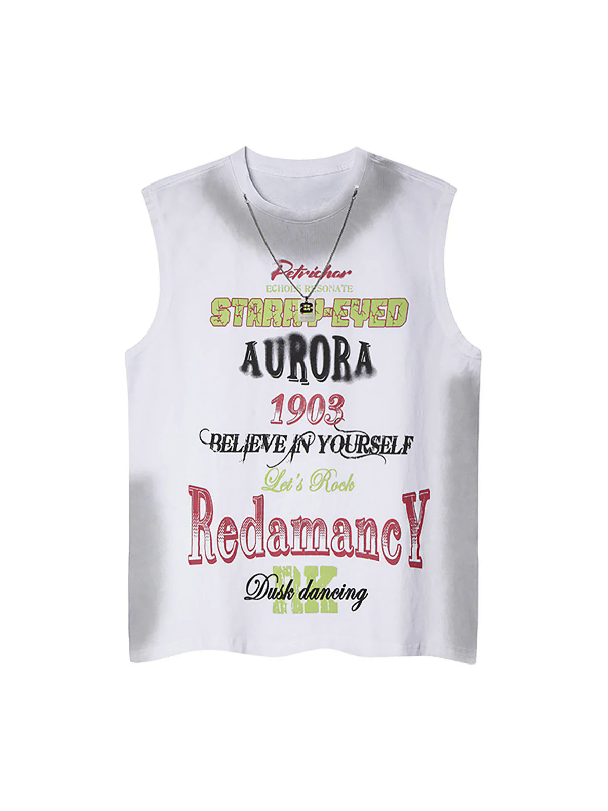 Spray- Painted Letter Print Necklace Vest