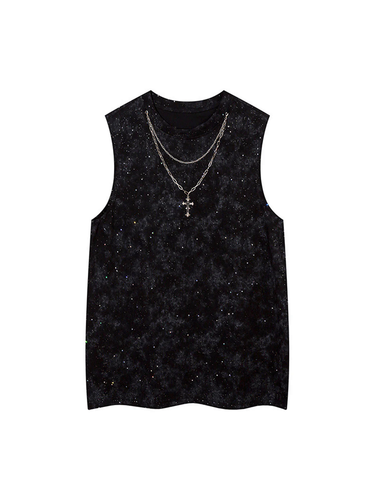 Retro Rhinestone Cross Chain Vest
