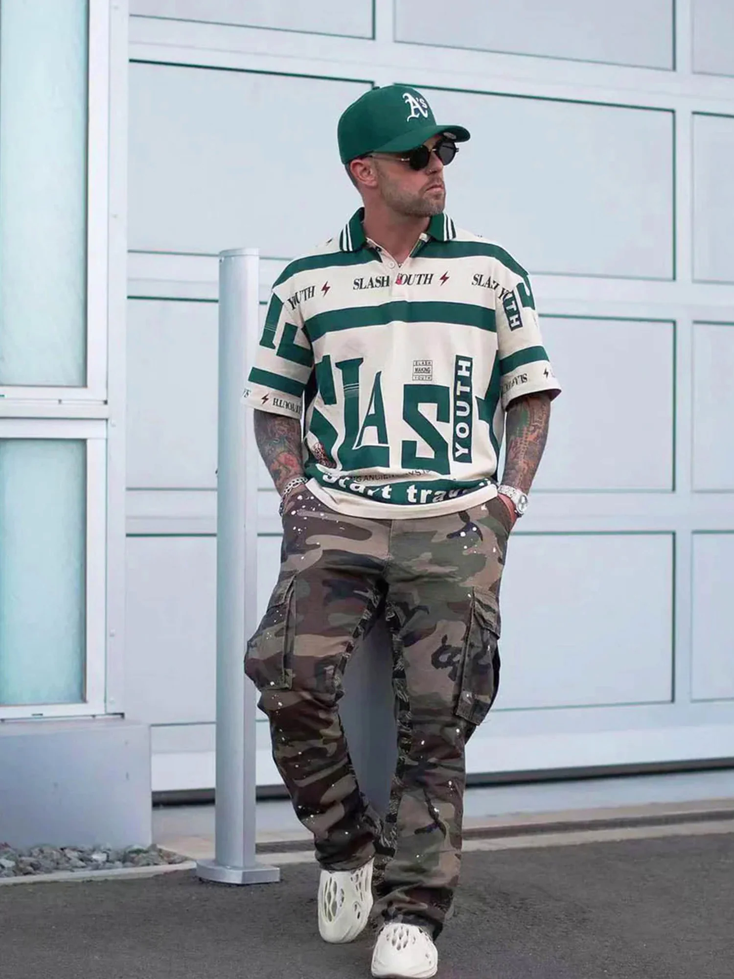 Contrast Color Slash Polo Shirt -1208