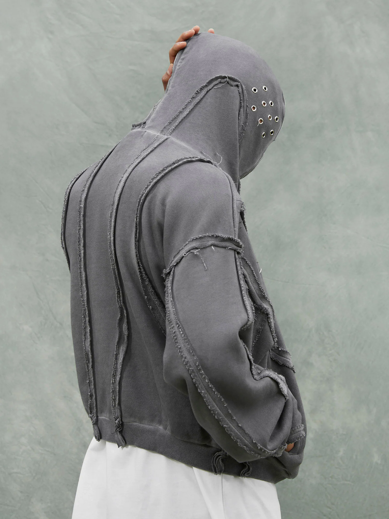 Heavy Washed Distressed Full Zip Hoodie - 2057