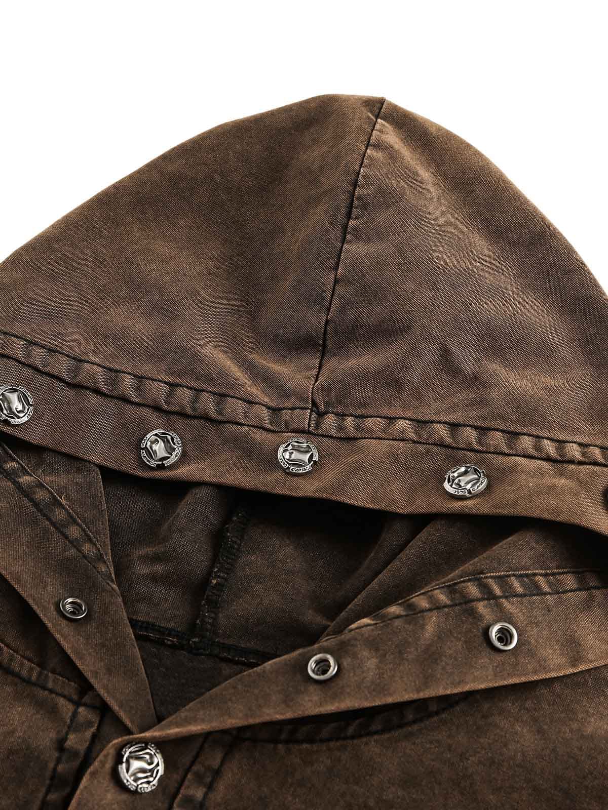 Distressed Washed Rivet Hooded Denim Sweatshirt