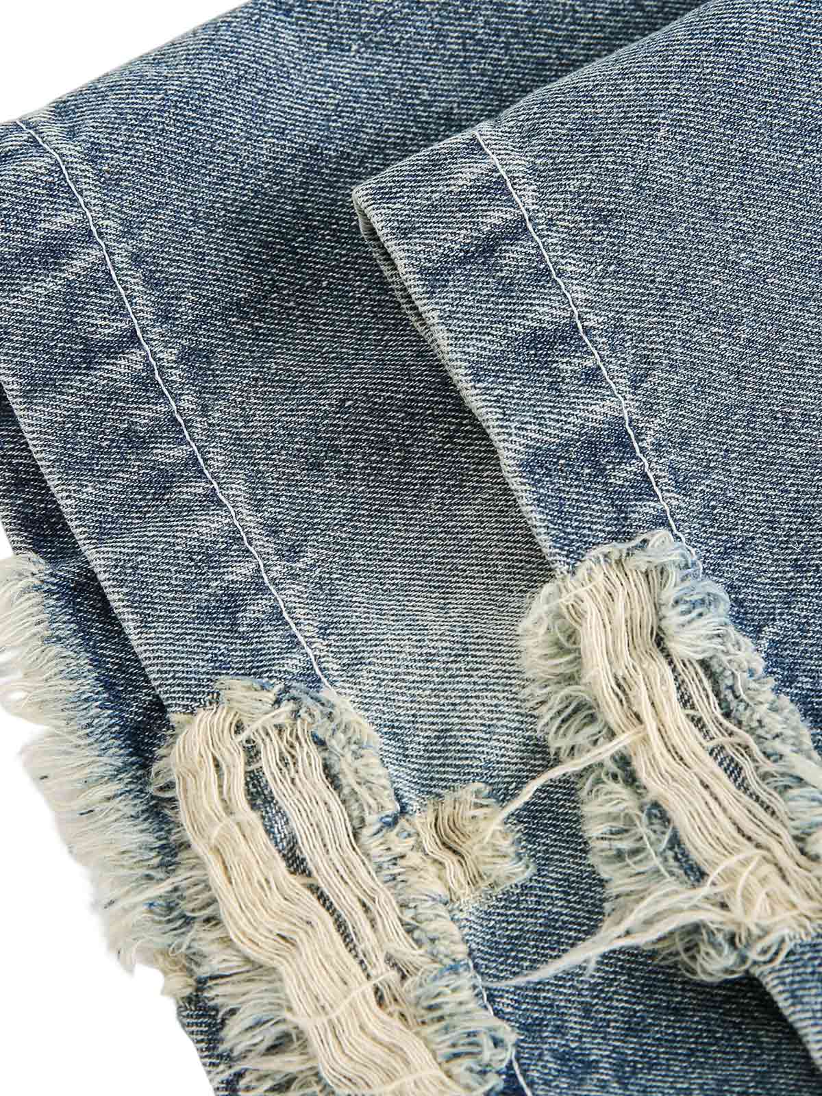 Ripped Embroidered Floral Denim Shirt