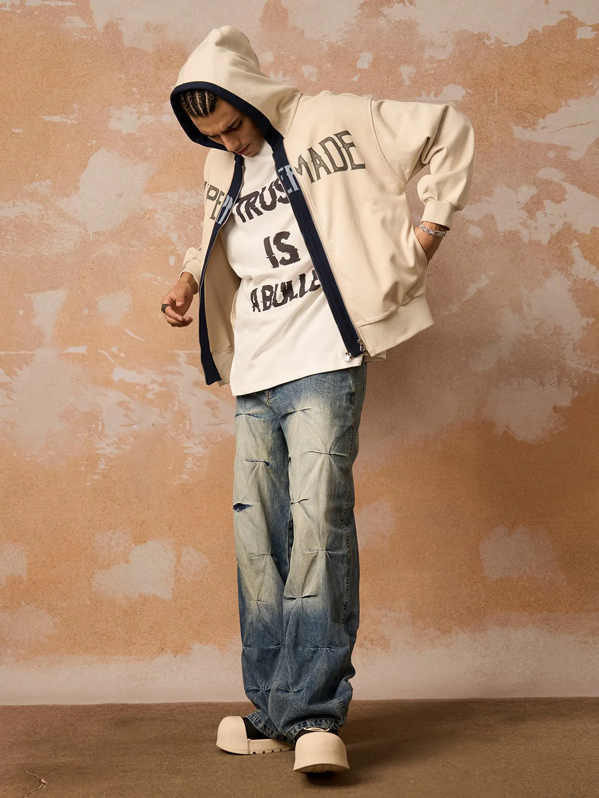 Original Contrast Color Zip Up Hoodie