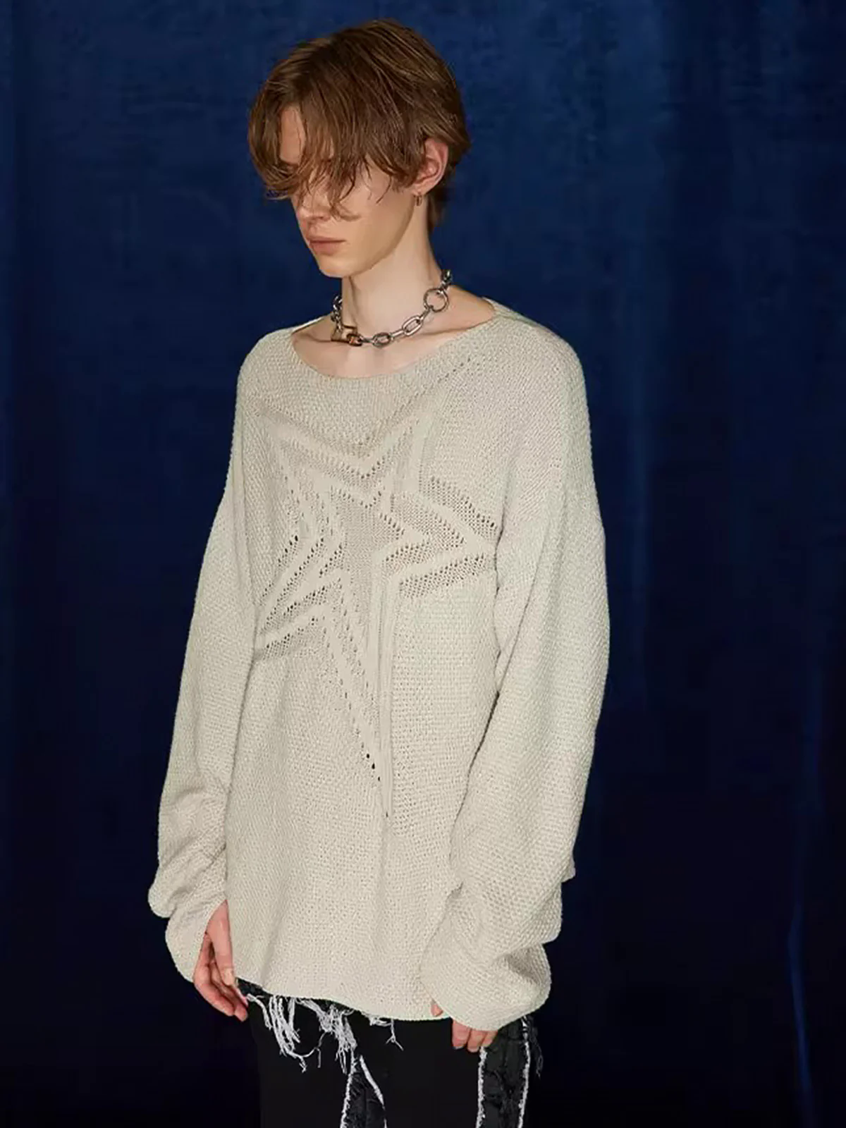 Star Cutout Boatneck Sweater
