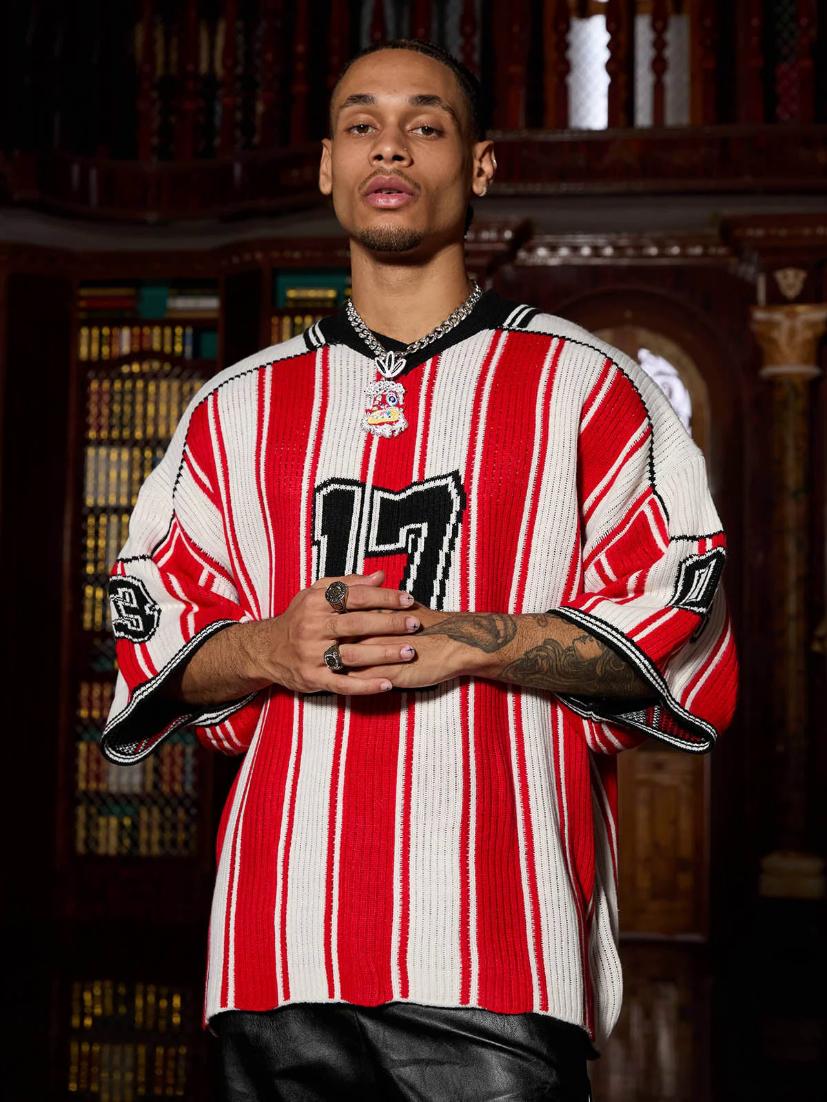 Vintage Striped Baseball Short-sleeved Knit Sweater - 2249