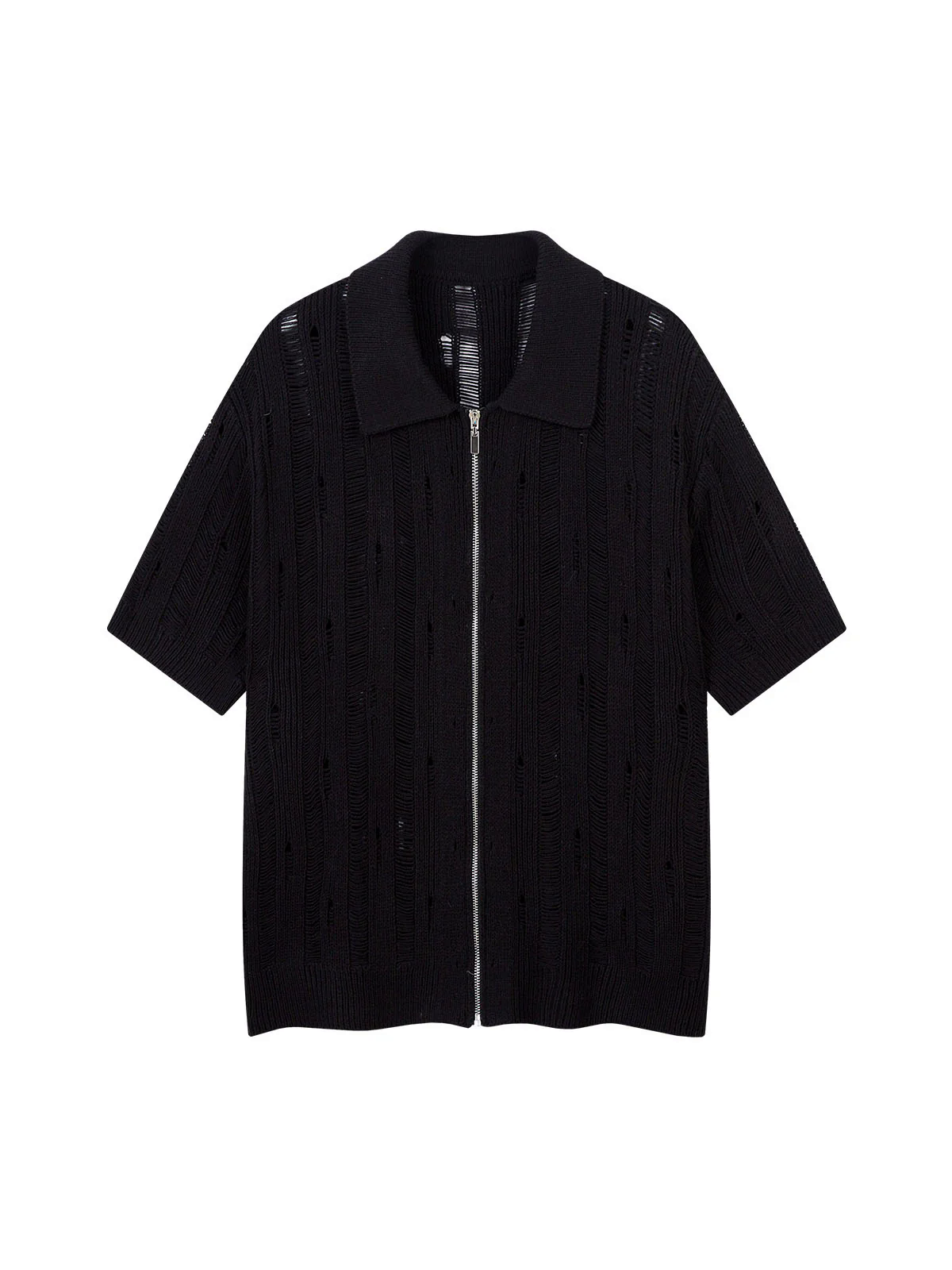 Cleanfit Black Knit Zip-Up Short-Sleeve Shirt