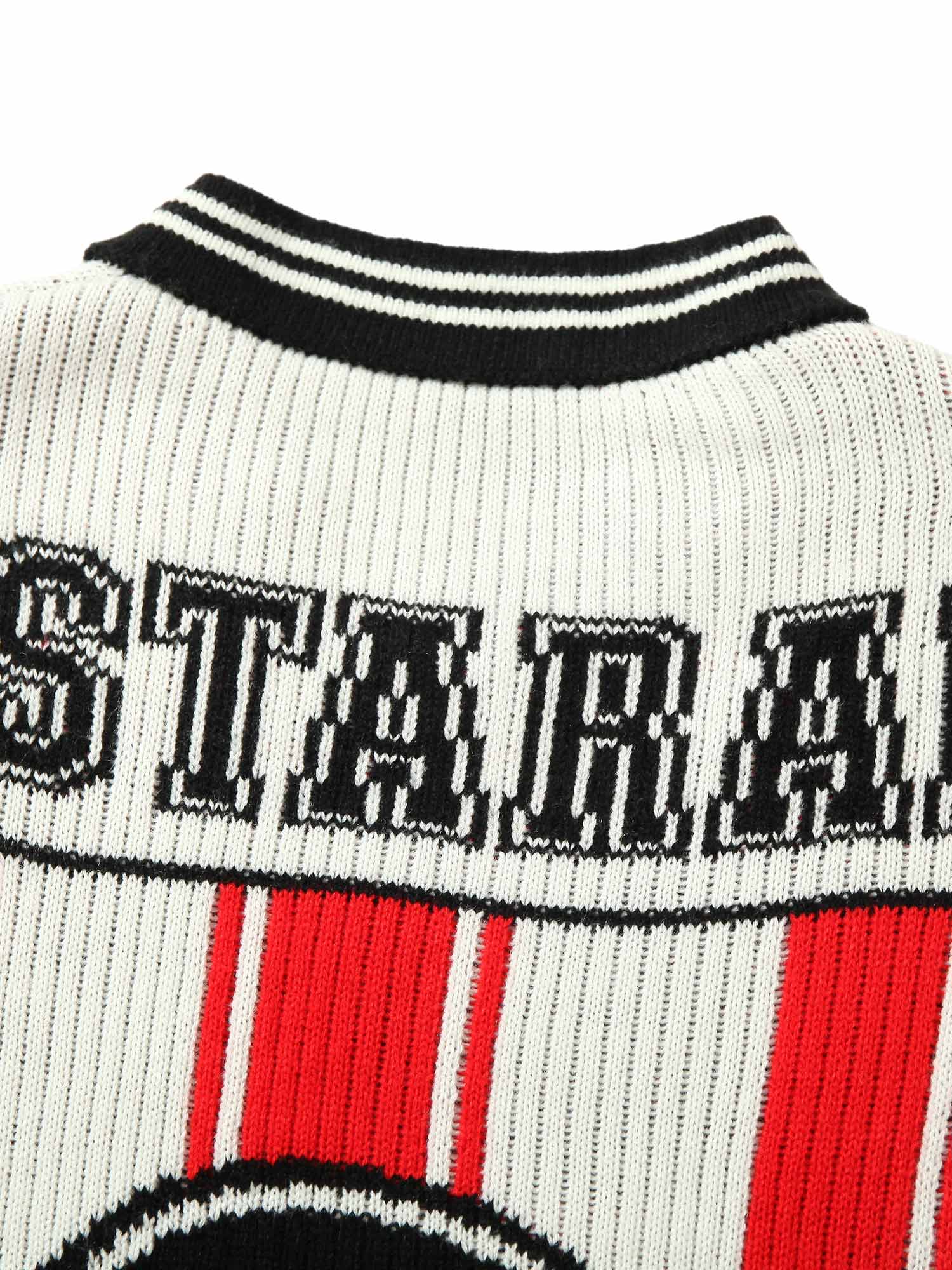 Vintage Striped Baseball Short-sleeved Knit Sweater - 2249
