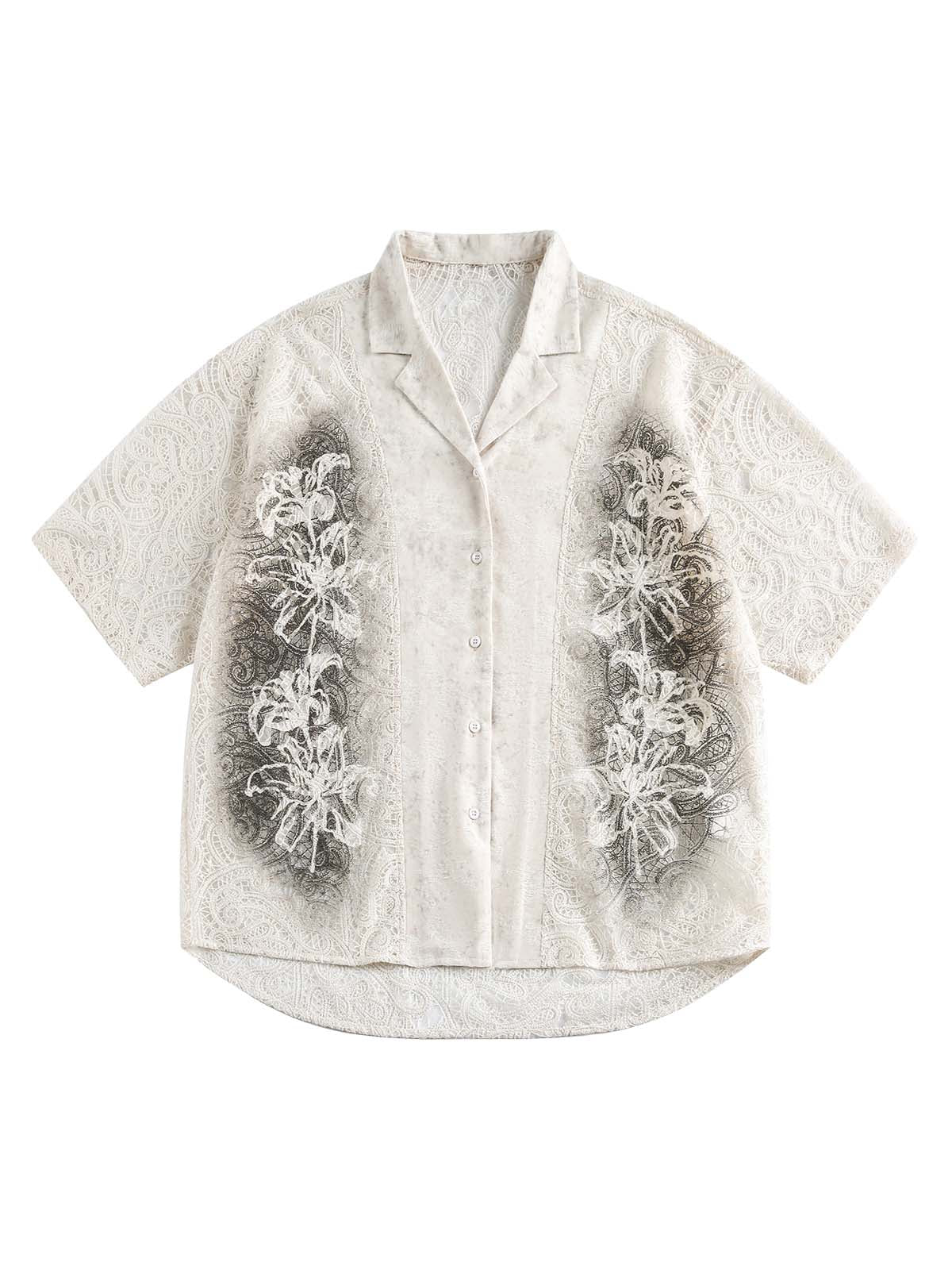 Exquisite Floral Embroidered Short-Sleeve Shirt