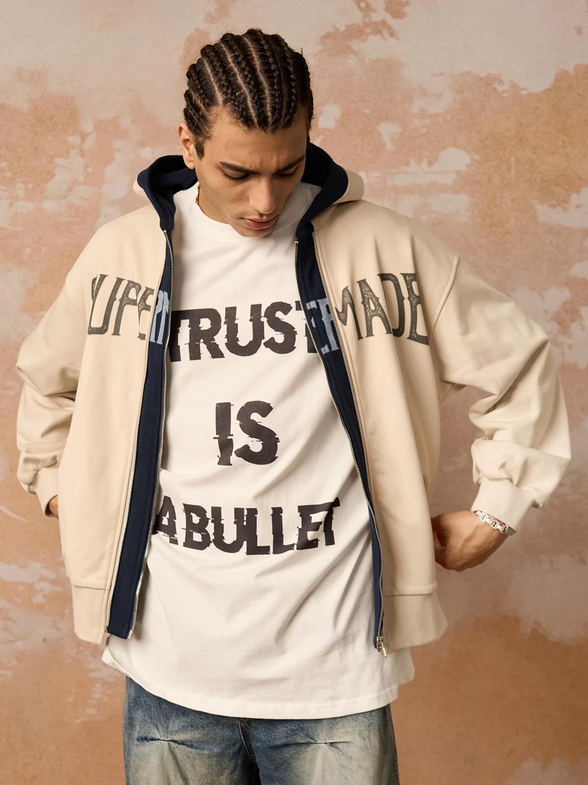 Original Contrast Color Zip Up Hoodie