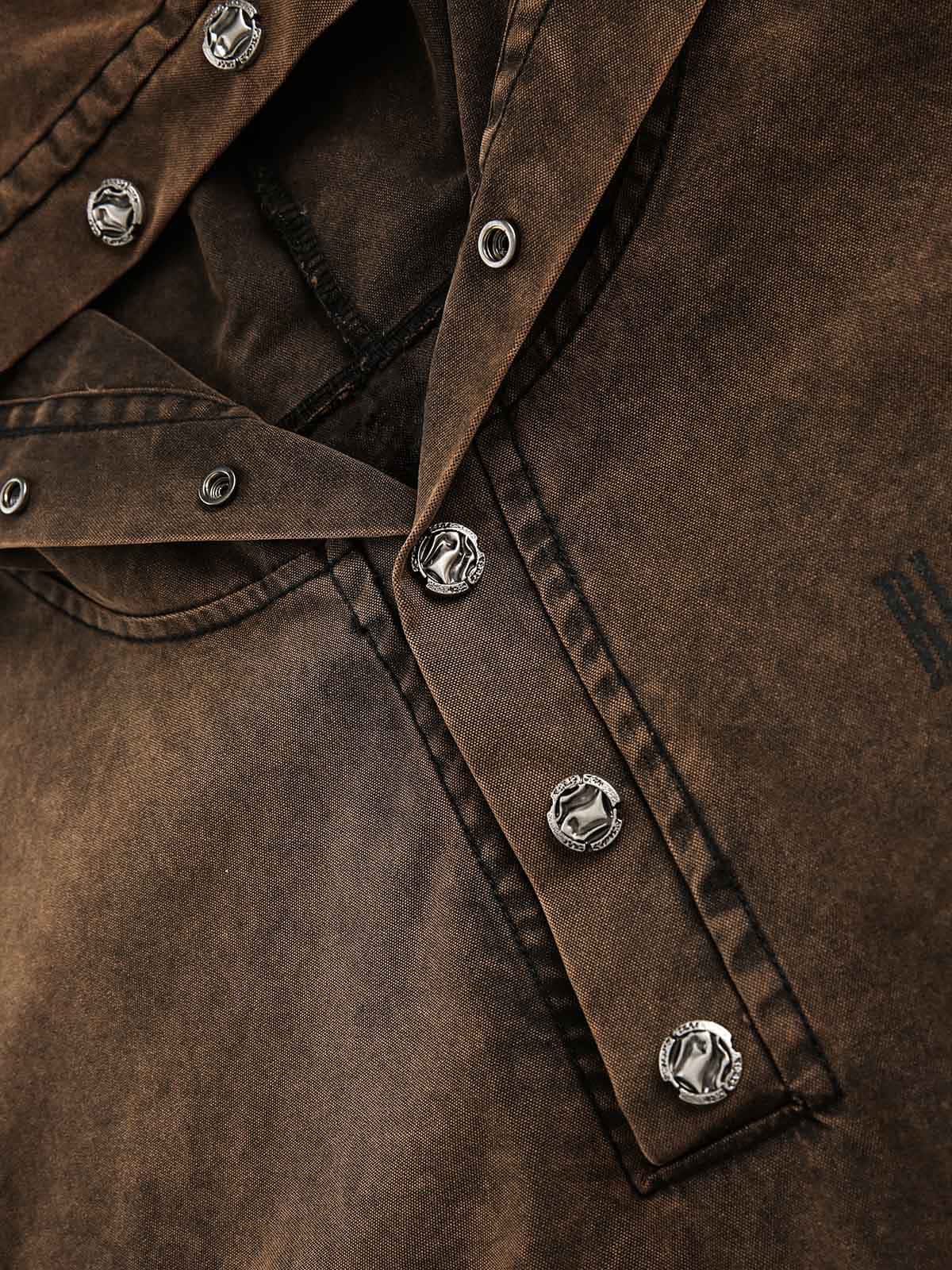 Distressed Washed Rivet Hooded Denim Sweatshirt