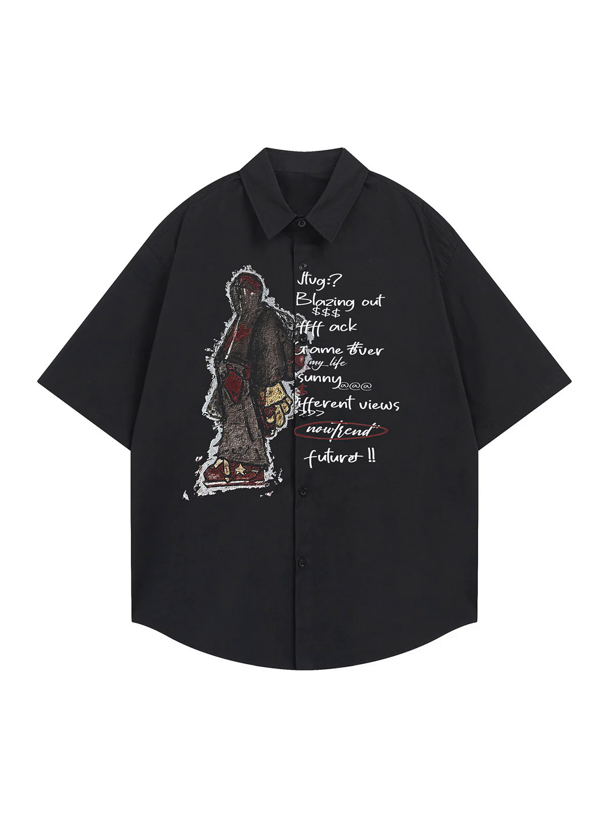 Oversized Graphic Cartoon Letter Print Short-Sleeve Shirt