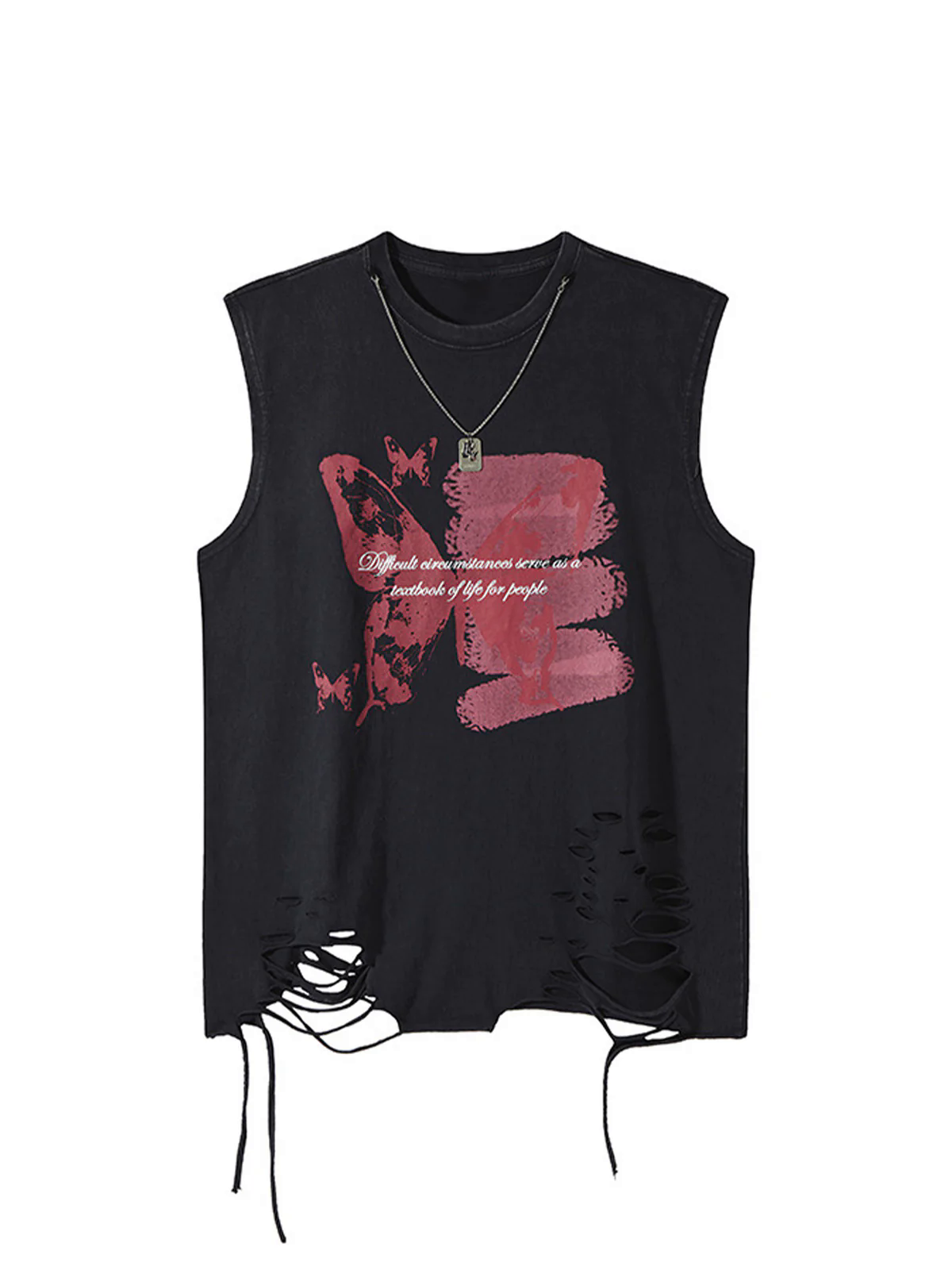 Asymmetric Distressed Graffiti Chain Vest