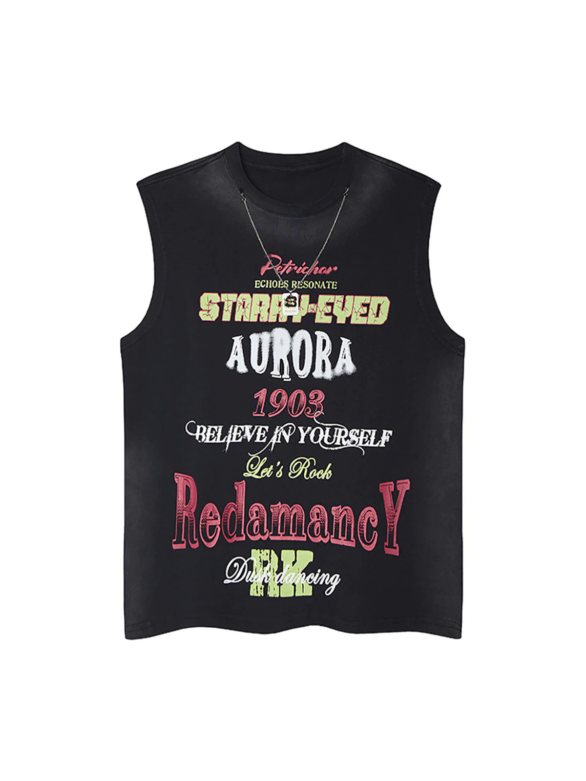 Spray- Painted Letter Print Necklace Vest