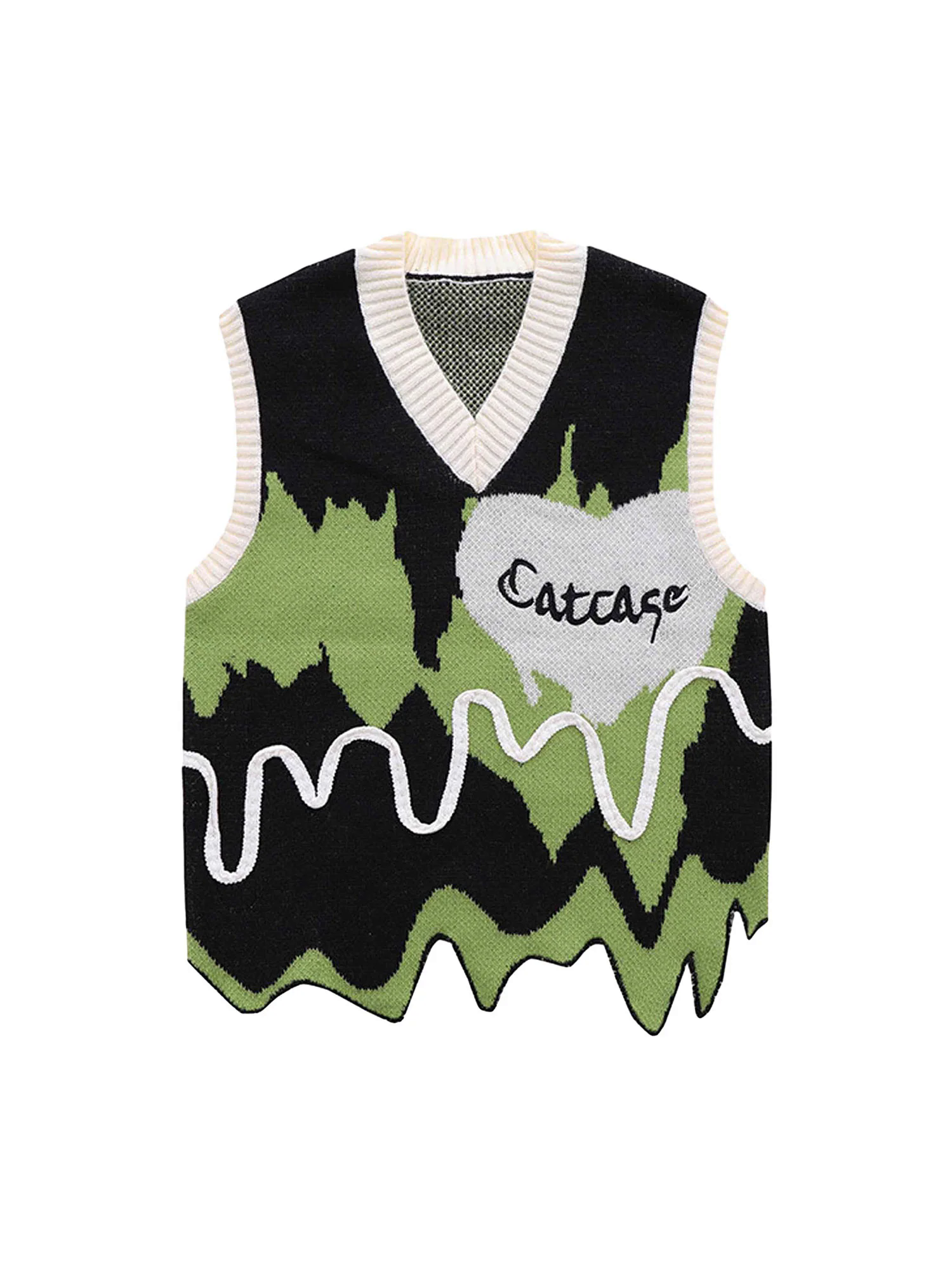 Graffiti Love V-neck Irregular Sweater - 1695