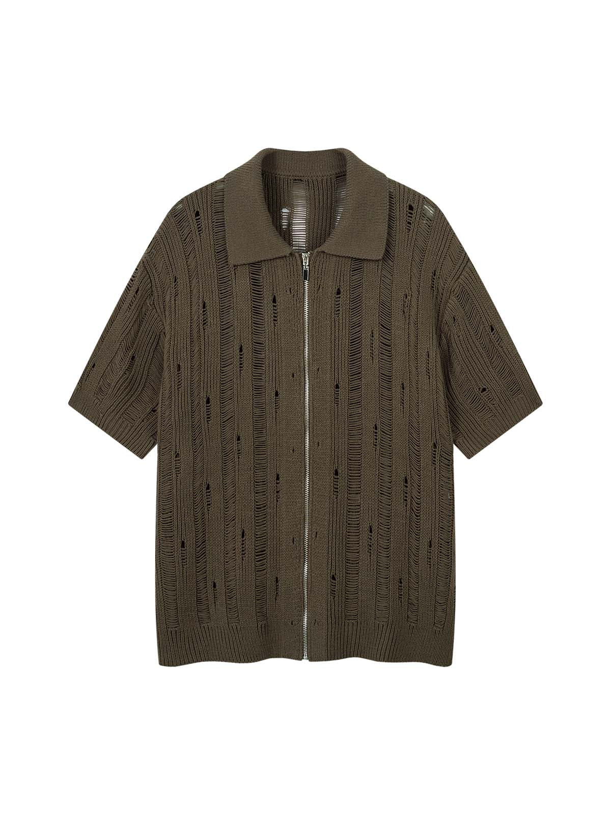 Cleanfit Black Knit Zip-Up Short-Sleeve Shirt