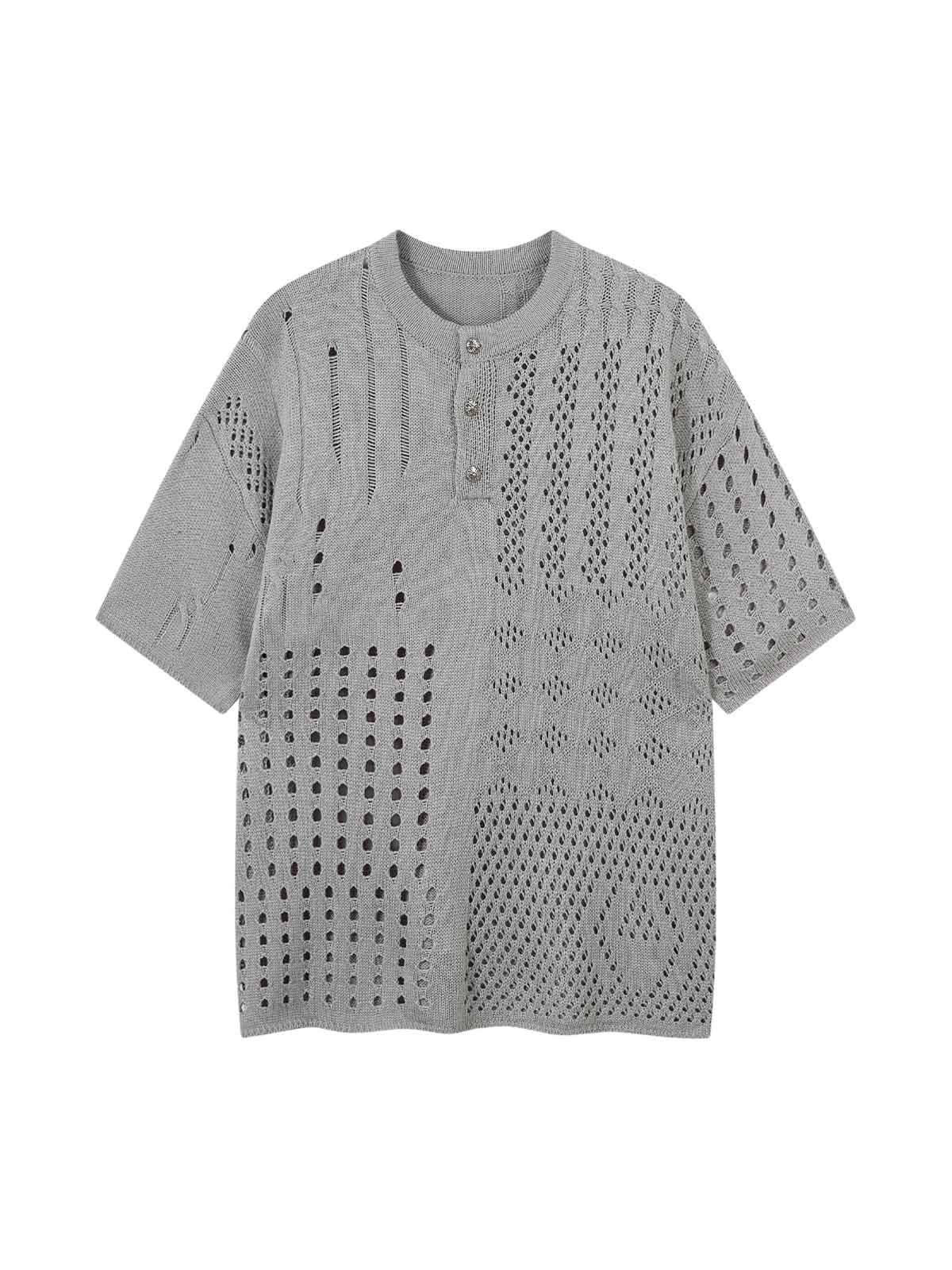 Openwork Knit Short-Sleeve Sweater