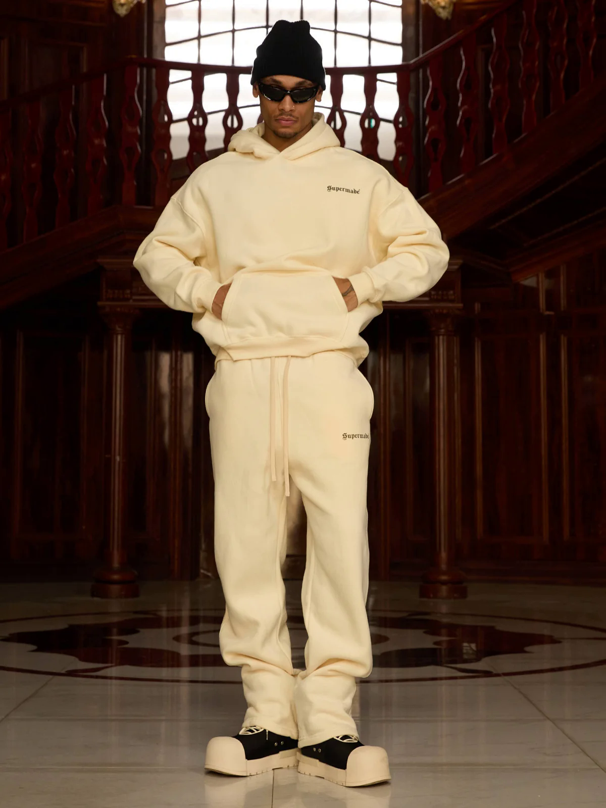 Street Hip-Hop Letters Fleece Tracksuit - 2230