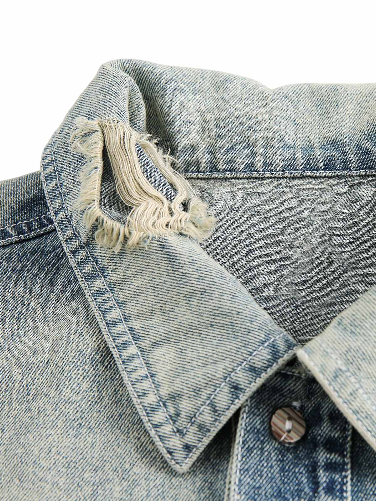 Ripped Embroidered Floral Denim Shirt